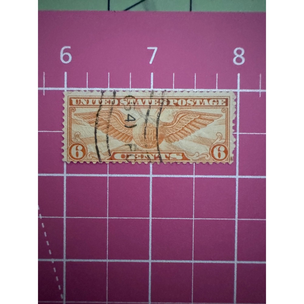 Vintage 1934 US Air Mail 6 Cent Orange Winged Globe Postage Stamp Used C19